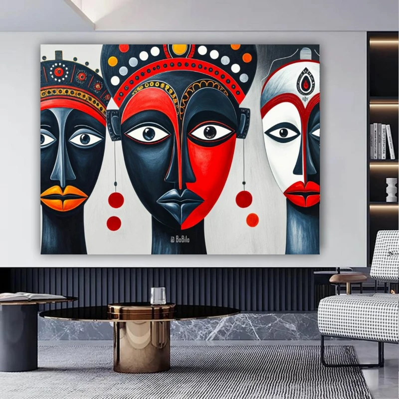 تابلو بوم طرح مخمل کوبیسم مدل نقاب های مدرن کد PY580