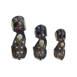 مجسمه چوبی مدل Albesia Wood Tiny Dog مجموعه ۳ عددی