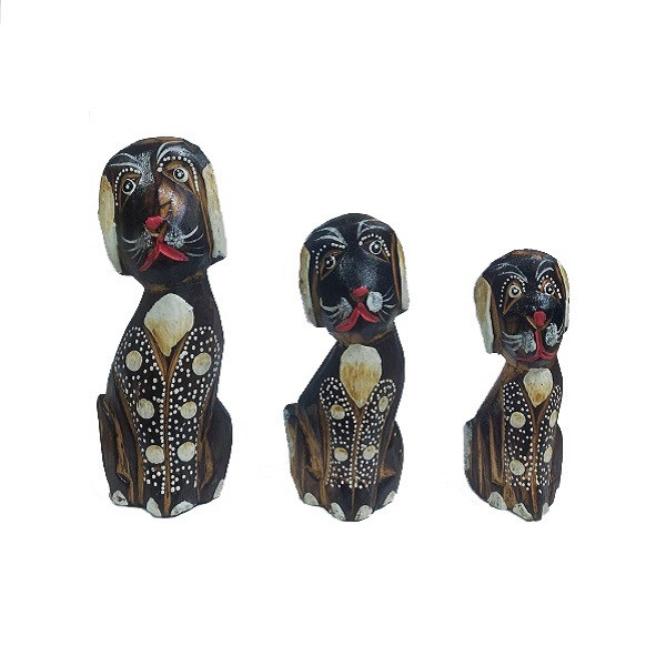مجسمه چوبی مدل Albesia Wood Tiny Dog مجموعه ۳ عددی