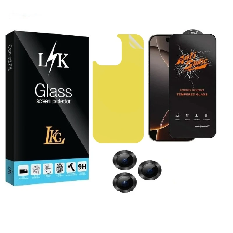 محافظ صفحه نمایش ال کا جی مدل LKK Antistatic مناسب برای گوشی موبایل اپل IPHONE 16 به همراه محافظ پشت گوشی و لنز دوربین