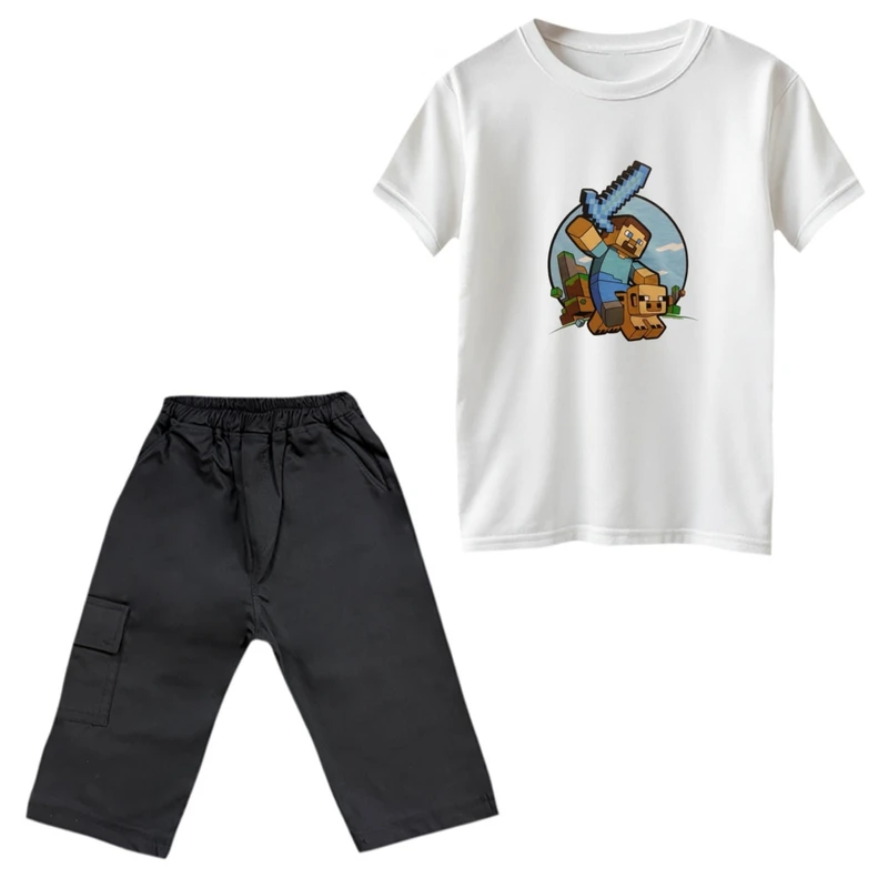 ست تی‌شرت و شلوارک پسرانه مدل ماینکرفت کد 14