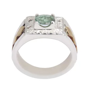 انگشتر نقره مردانه بازرگانی میلادی مدل سنگ زمرد رکاب دست ساز کد AM_2514