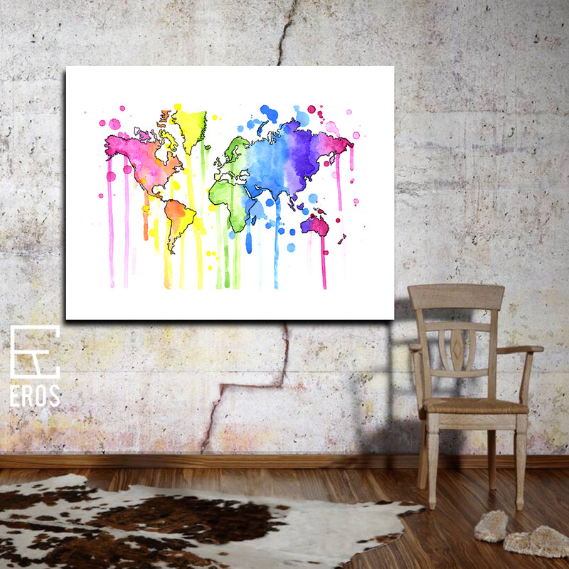 تابلو بوم مدل نقشه جهان اب رنگی کد vnd-30