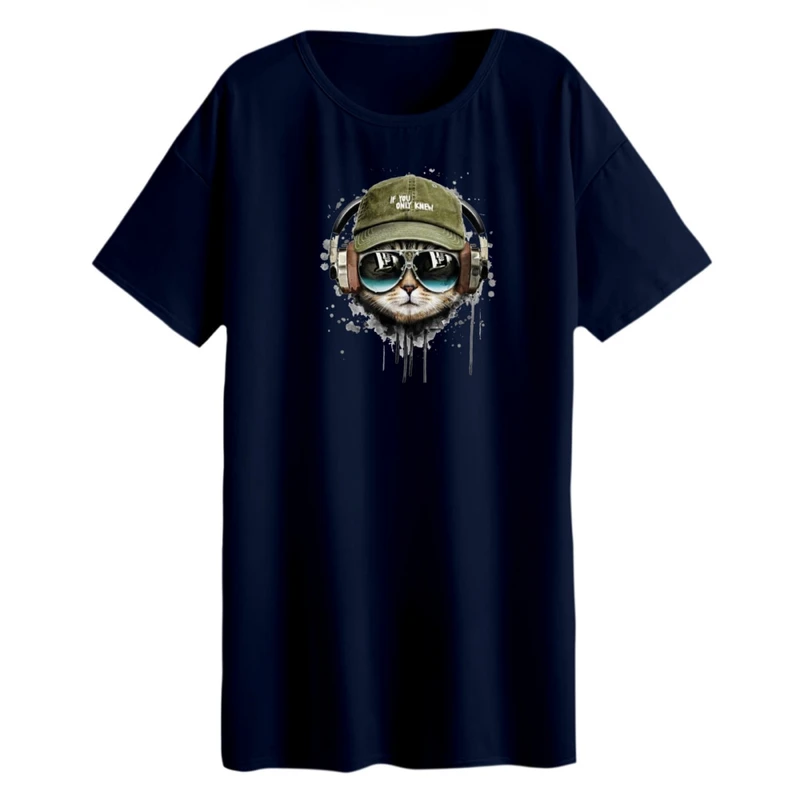 تی شرت لانگ زنانه مدل گربه کد ۱۰