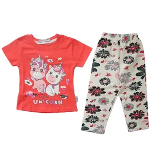 ست تی شرت و شلوار دخترانه مدل یونیکورن رنگ گلبهی