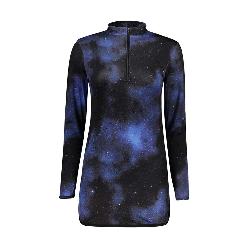 تی شرت آستین بلند ورزشی زنانه مدل فینگردار طرح کهکشانی کد Mhr-23