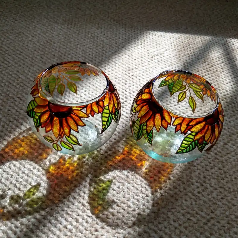 جا شمعی ویترای طرح آفتابگردون بسته 2 عددی