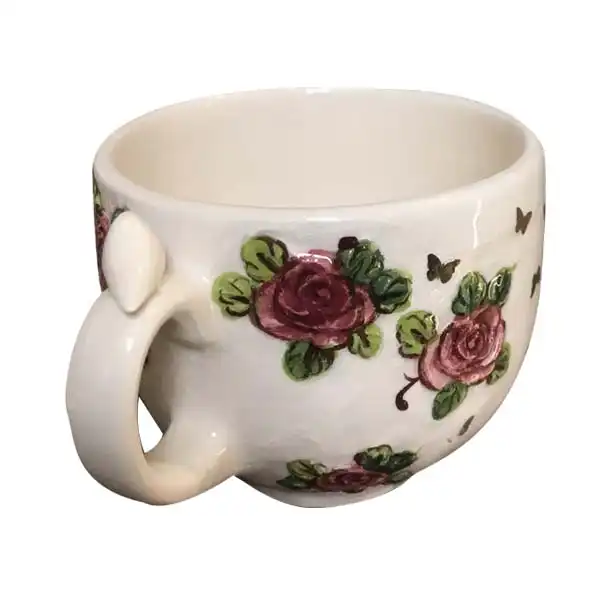 فنجان سرامیکی مدل نگین طرح گل برجسته