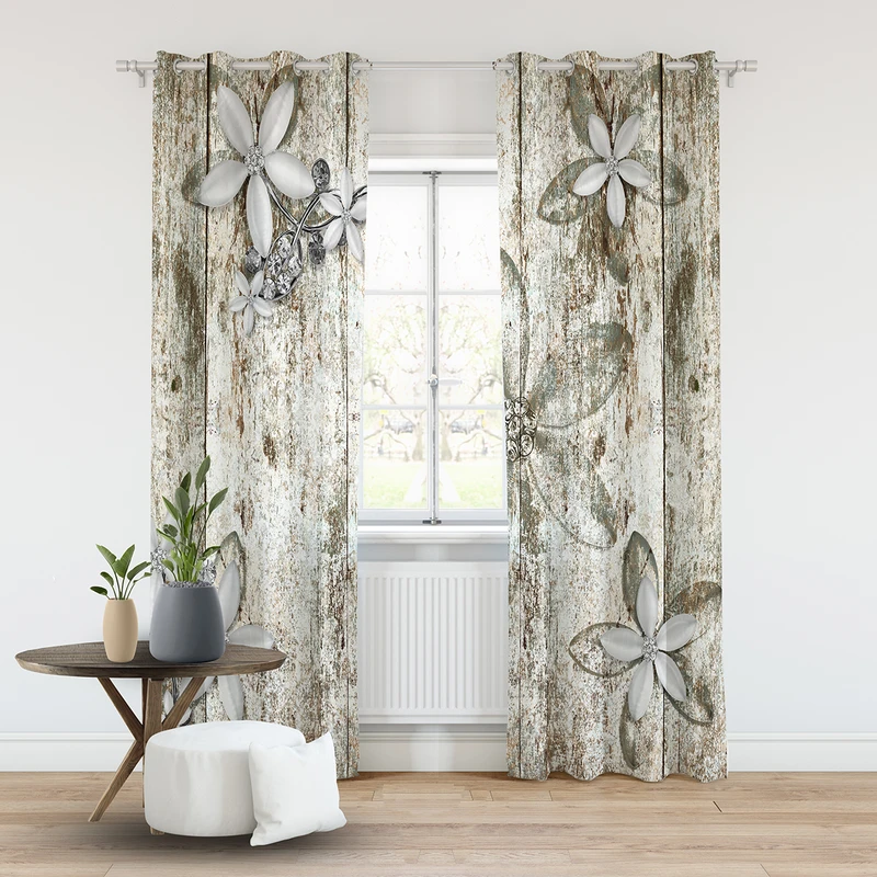 پرده مدل پانچی طرح گل پتینه سایز 280x145 سانتی متر