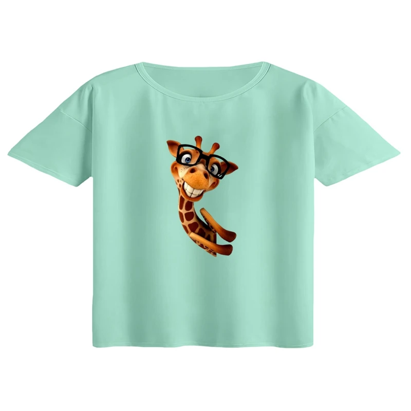 کراپ تی‌شرت آستین کوتاه زنانه مدل زرافه