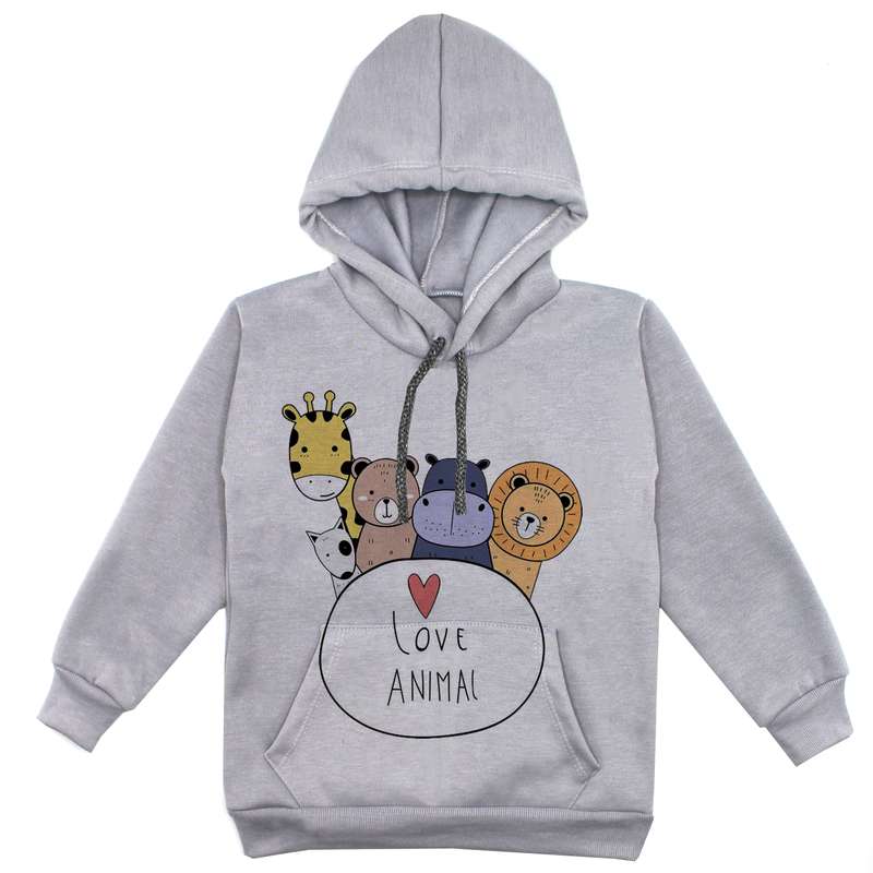 هودی پسرانه مدل حیوانات F203 رنگ طوسی