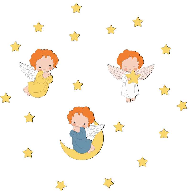استیکر چوبی کودک باروچین مدل فرشته های کوچولو کد 1322 مجموعه 21 عددی