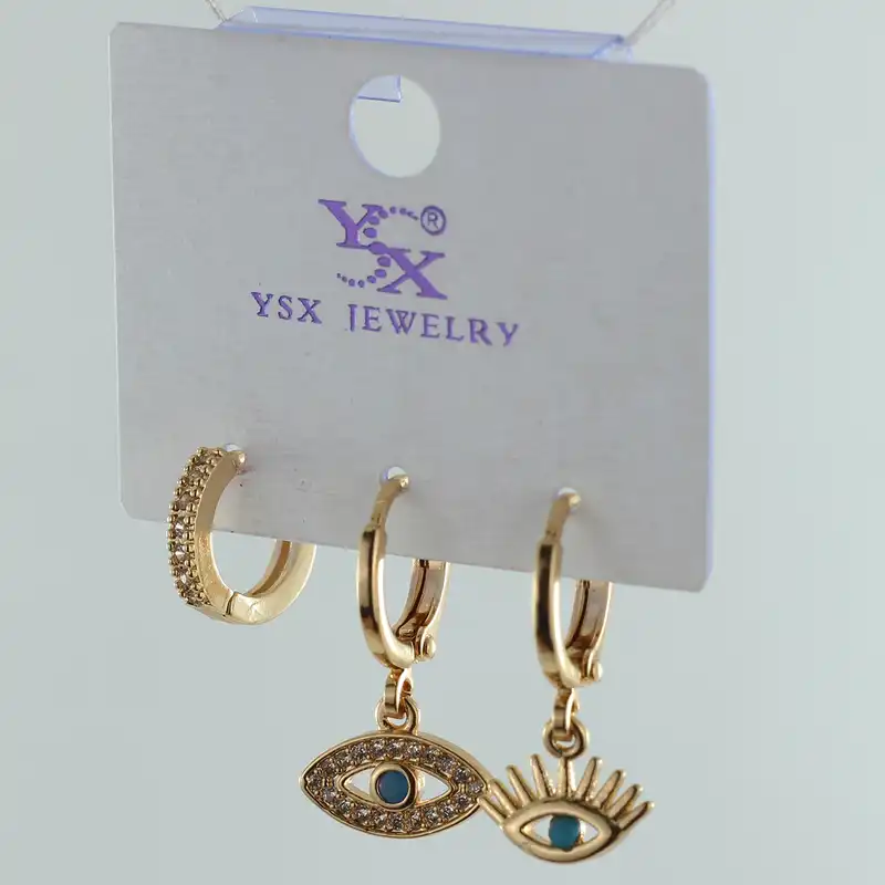 گوشواره زنانه وای اس ایکس مدل چشم نظر کد CC118 بسته سه عددی