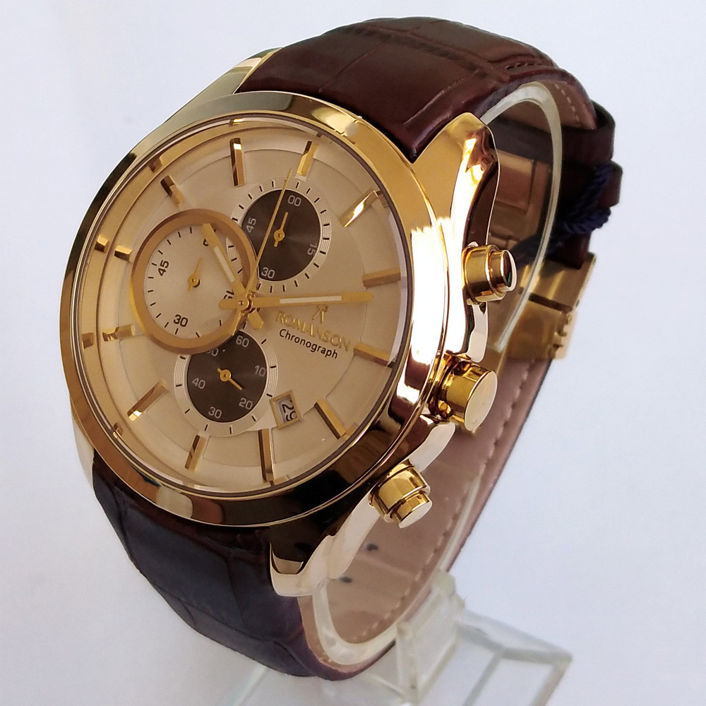 ساعت مچی عقربه‌ای مردانه رومانسون مدل بندچرمی فیکس کرنوگراف کد 340