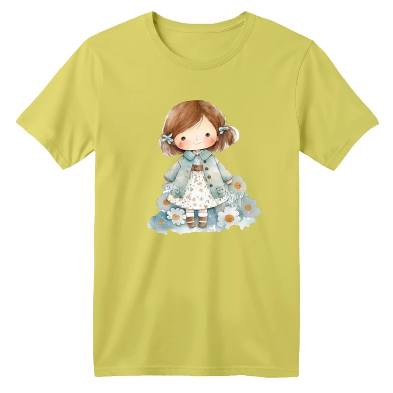 تی شرت آستین کوتاه بچگانه مدل دخترک کد 27 رنگ لیمویی