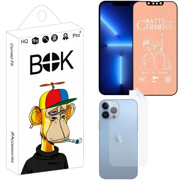 محافظ صفحه نمایش بوک مدل HDpluse مناسب برای گوشی موبایل اپل Iphone13 به همراه محافظ پشت گوشی