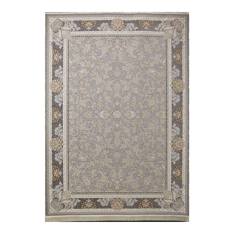 فرش ماشینی 1200 شانه فرش ساوین زمینه طوسی حاشیه طوسی مدل درین 7611