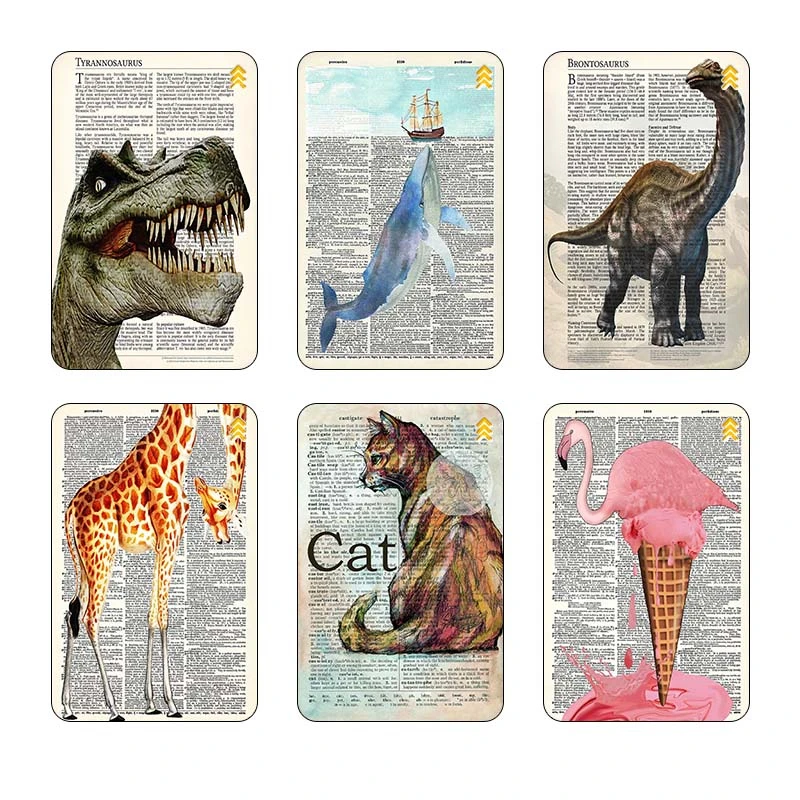 استیکر کارت مدل سام نگار طرح روزنامه وینتج حیوانات Vintage Newspaper Animals کد SP1261 مجموعه 6 عددی