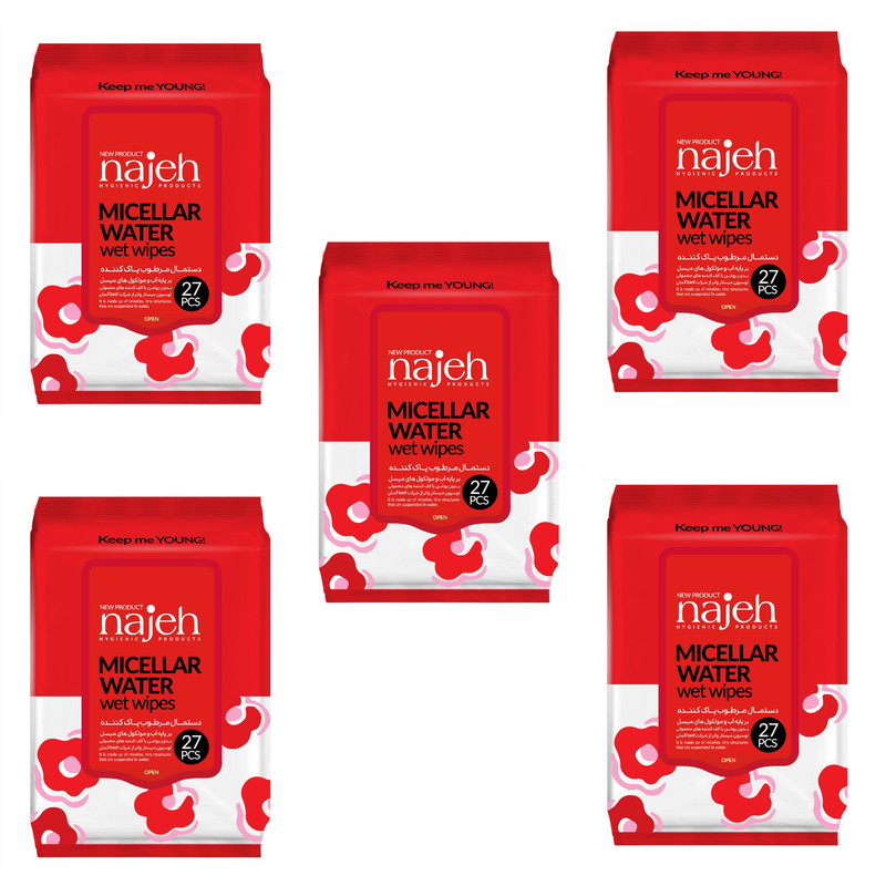 دستمال مرطوب ناژه مدل Micellar Water پنج بسته 27 عددی