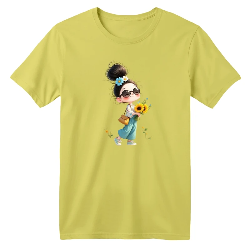تی شرت آستین کوتاه بچگانه مدل دخترک آفتاب گردون