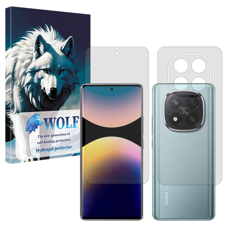 محافظ صفحه نمایش شفاف ولف مدل Tough مناسب برای گوشی موبایل شیائومی Redmi Note 14 Pro Plus 5G به همراه محافظ پشت گوشی