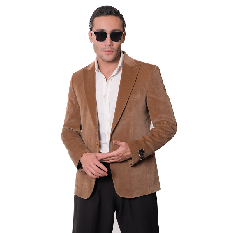 کت تک مردانه مدل مخمل کبریتی 3-3 رنگ شتری
