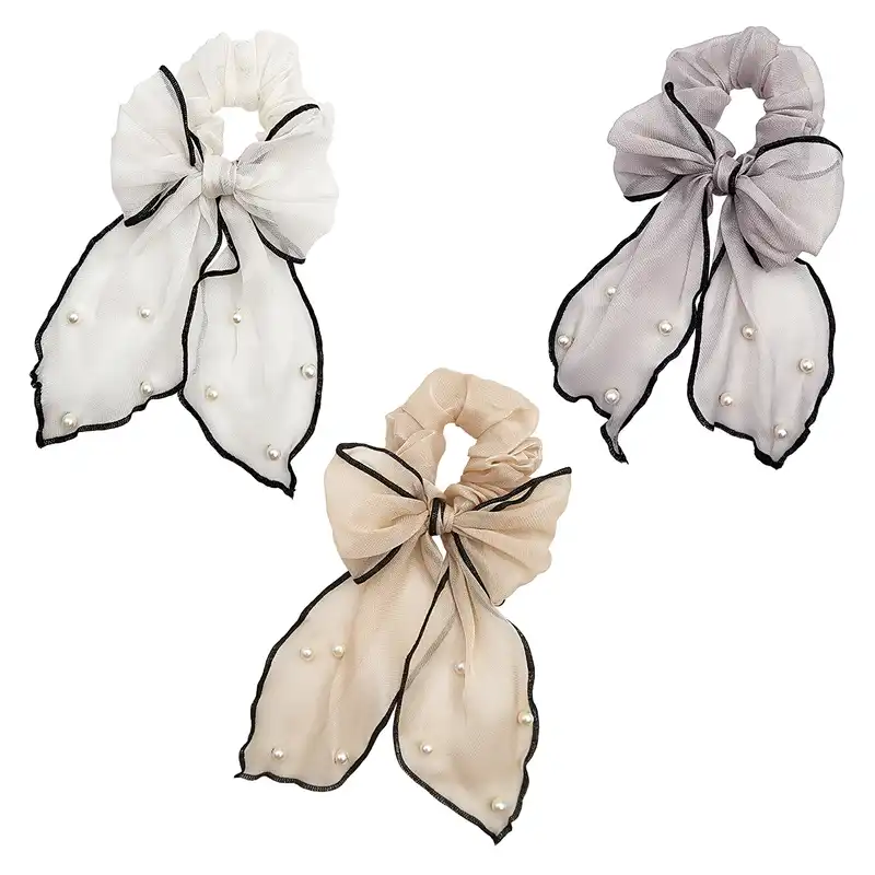 کش مو زنانه مدل پاپیون مرواریدی کد KSH745-A بسته 3 عددی