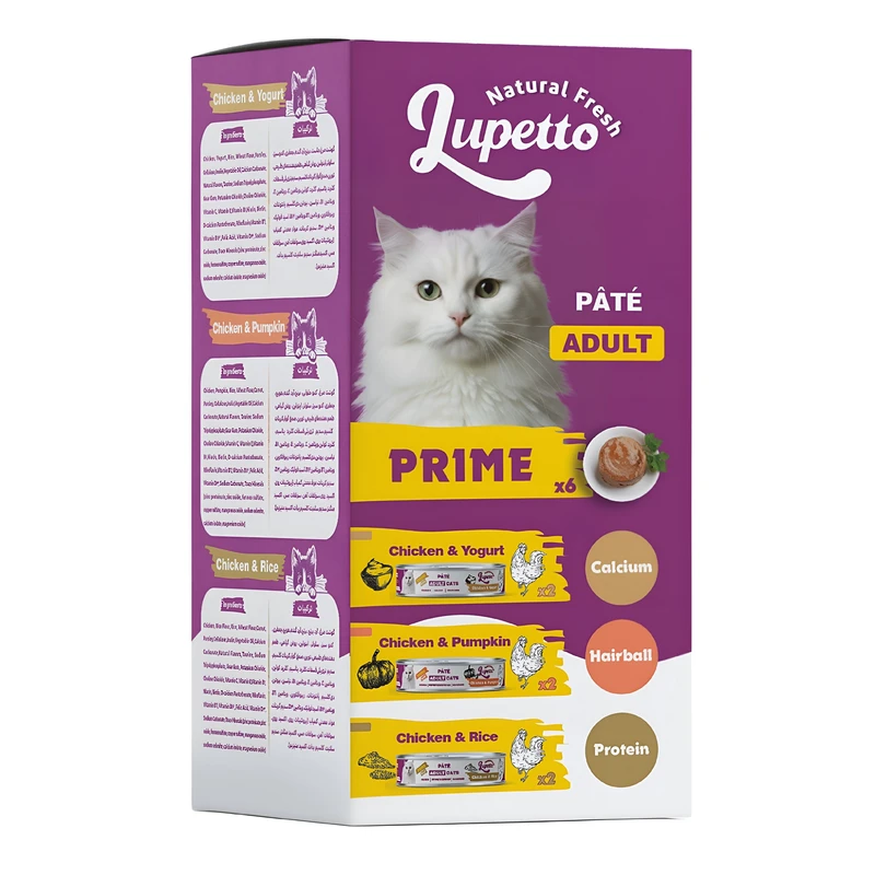 کنسرو غذای گربه بالغ لوپتو مدل پرایم طعم کدو حلوایی،برنج،ماست وزن 510 گرم مجموعه 6 عددی
