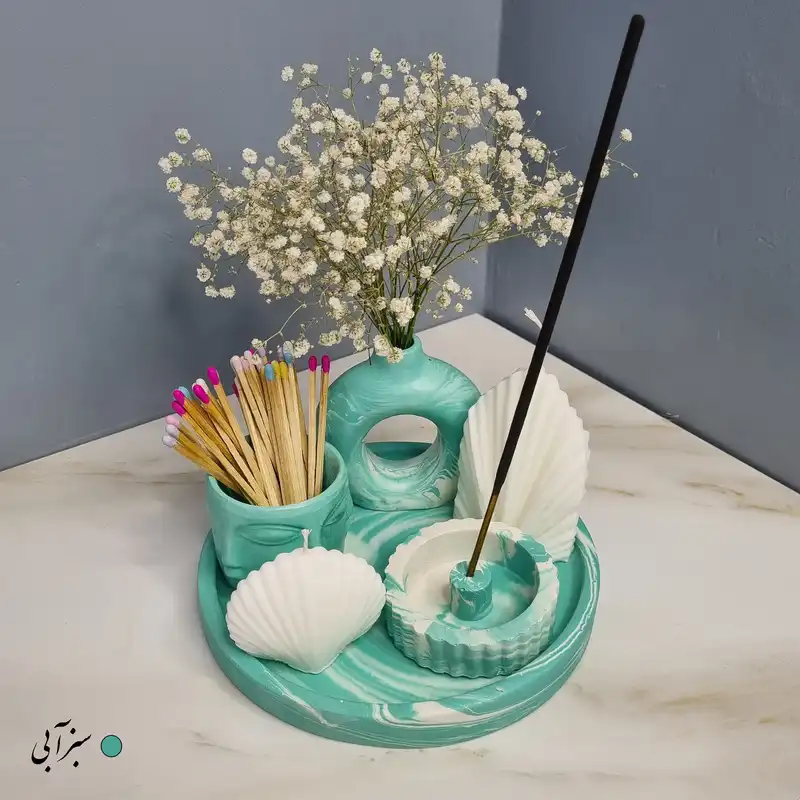 ست 6 تکه جاعودی و گلدان بتنی طرح دونات کد C07