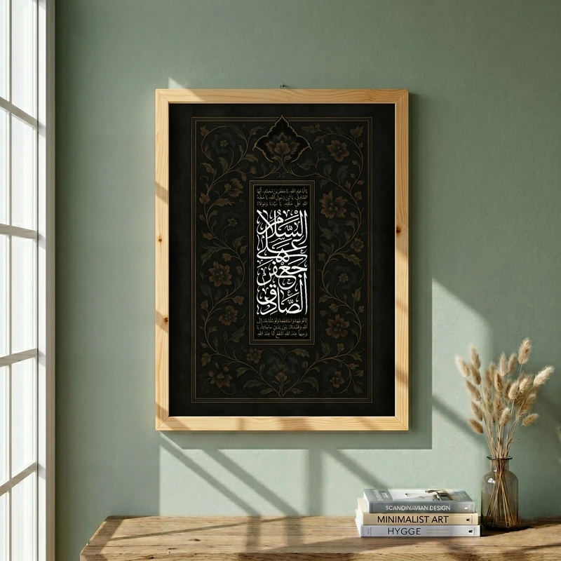 تابلو طرح شهادت امام صادق (ع) مدل G14352 فریم کرم روشن