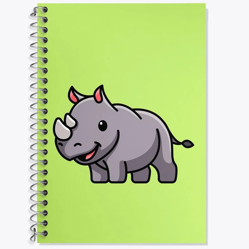 دفتر زبان 50 برگ خندالو مدل دو خط طرح حیوانات بامزه کرگدن کد 28176