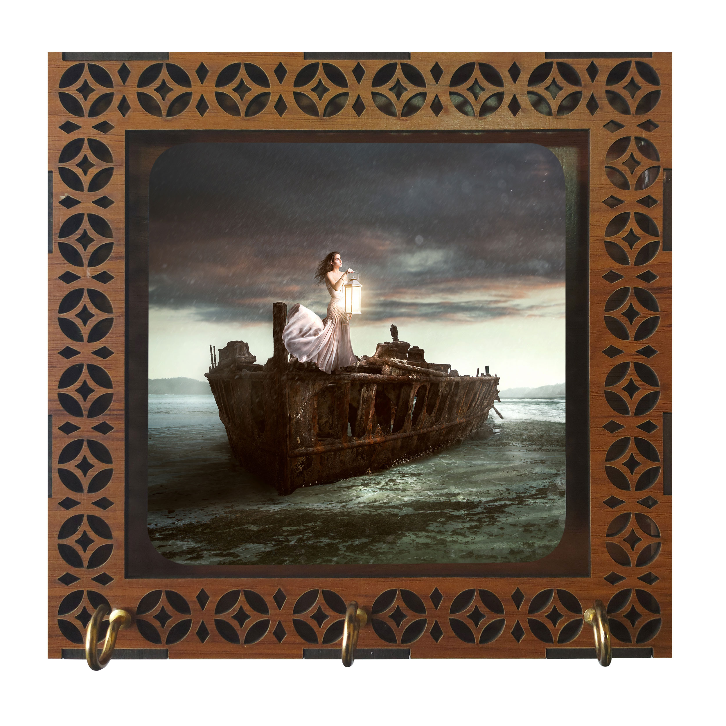 جاکلیدی مدل D1007 طرح نقاشی قایق و دختر و فانوس