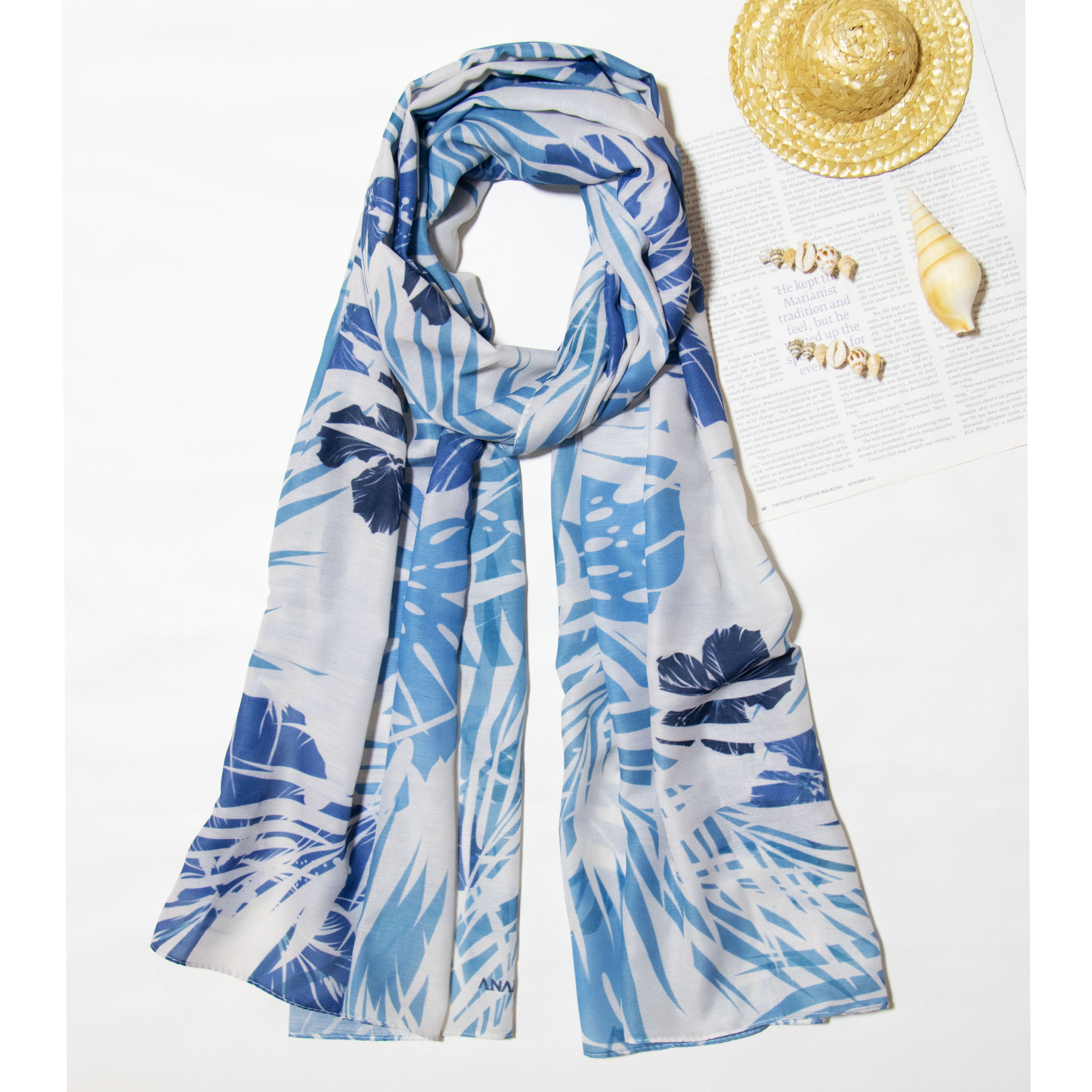 شال زنانه مدل نخ تابستانه مزونی طرح برگ هاوایی کد 1445