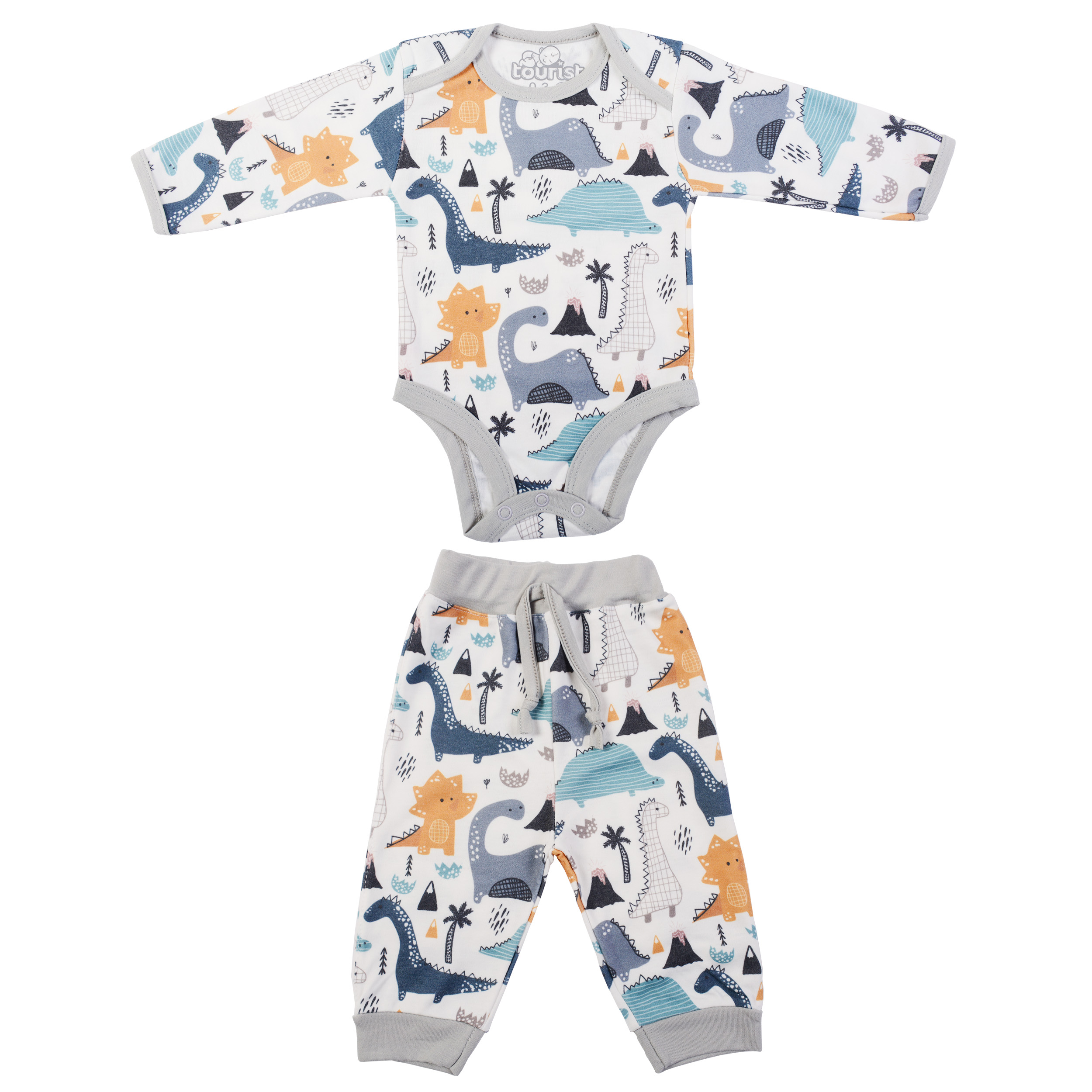 ست بادی آستین بلند و شلوار نوزادی مدل دایناسور