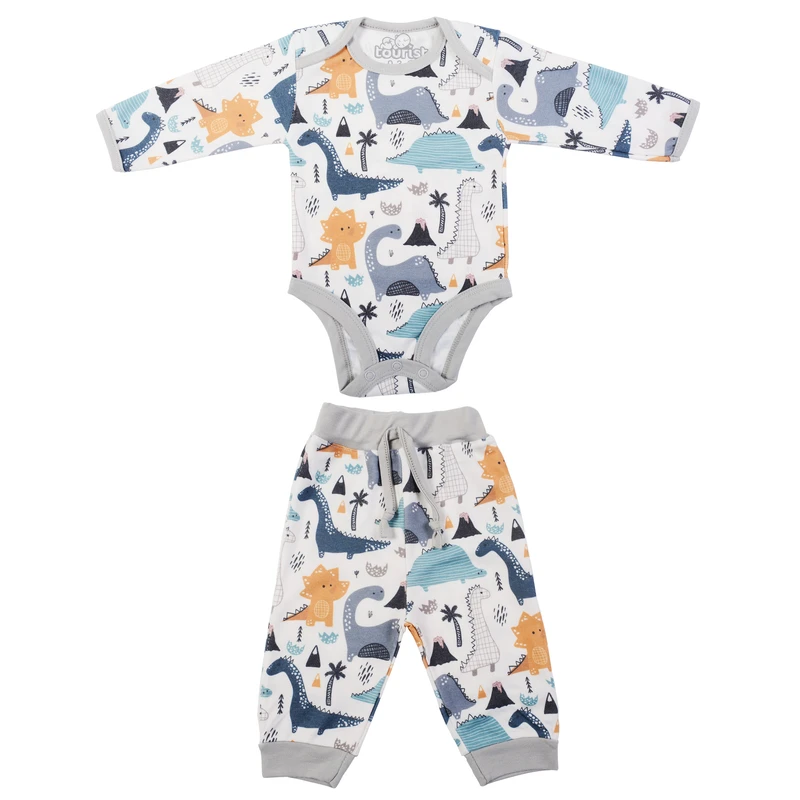 ست بادی آستین بلند و شلوار نوزادی مدل دایناسور