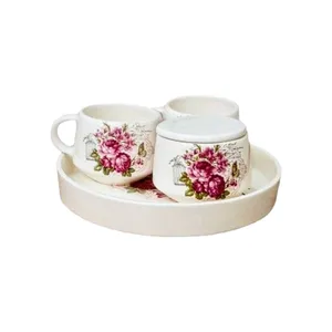 سرویس چای خوری 4 پارچه دو نفره طرح گل سرخ