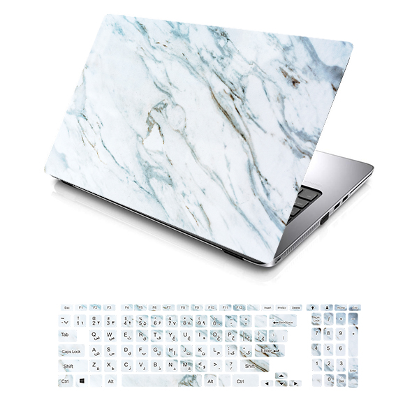 استیکر لپ تاپ توییجین و موییجین طرح Marble کد 24 مناسب برای لپ تاپ 13 اینچ به همراه برچسب حروف فارسی کیبورد