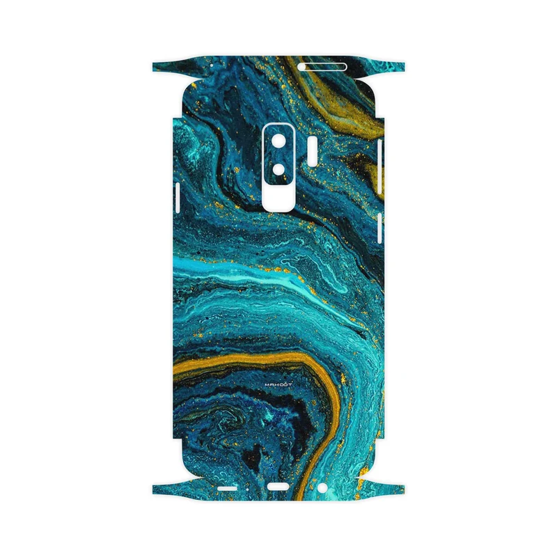 برچسب پوششی ماهوت مدل Turquoise marblewith golden streaks-FullSkin مناسب برای گوشی موبایل سامسونگ Galaxy S9 Plus