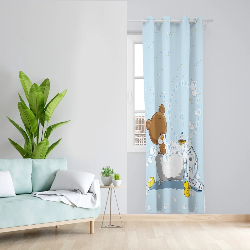 پرده طرح کودک خرس مدل مخمل پانچی کد L 1185R Z سایز 140x200 سانتی متر