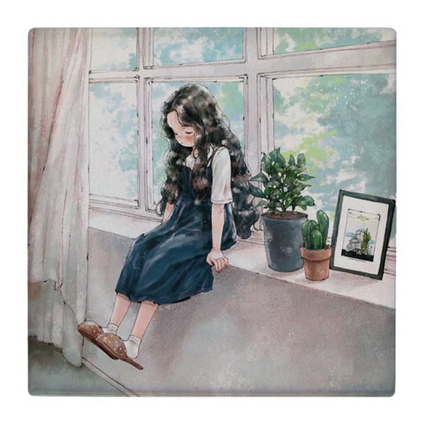  کاشی کارنیلا طرح نقاشی دختر بچه و گلدان های پشت پنجره کد wk4731