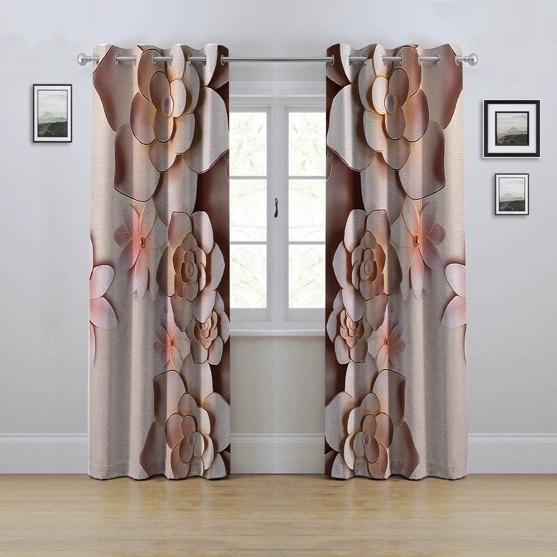 پرده مدل پانچی طرح گل سه بعدی سایز 280x145 سانتی متر