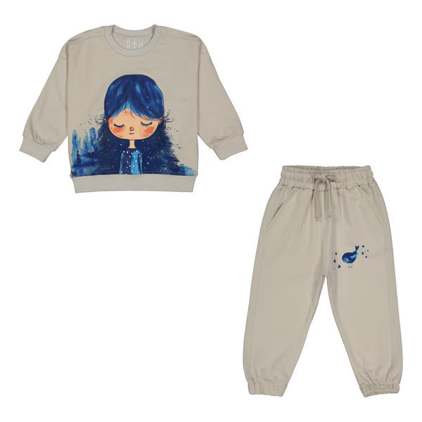 ست سویشرت و شلوار دخترانه سون پون مدل G879 رنگ طوسی