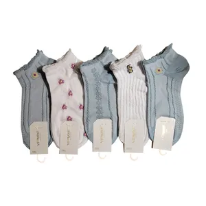 جوراب دخترانه مدل لبه فرفری - کد 01123 - بسته 5 عددی