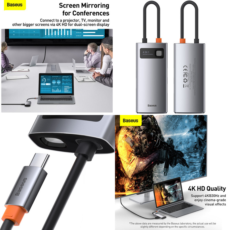 هاب 4 پورت USB-C باسئوس  مدل Metal  Gleam series CAHUB-CY0G