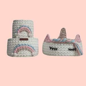 نقد و بررسی ارگانایزر کودک مدل سبد قلاب بافی تریکو طرح یونیکورن مجموعه 3 عددی توسط خریداران