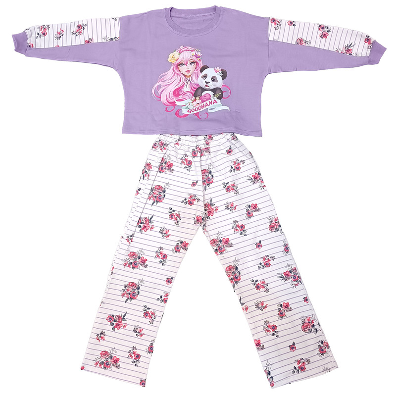 ست تی شرت و شلوار دخترانه مدل دختر و خرس تدی