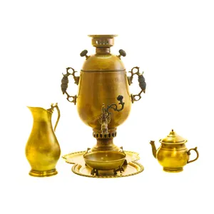 سرویس سماور ذغالی 5 پارچه برنجی مدل جام کد 3688