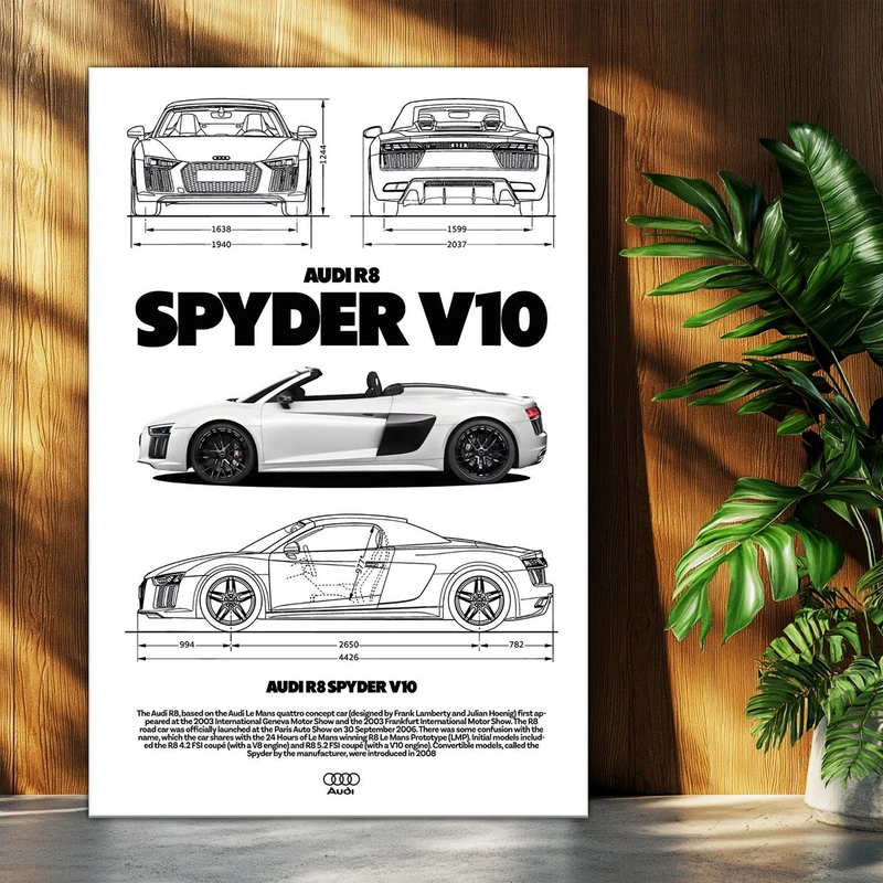 تابلو شاسی بکلیت طرح ماشین و خودرو آئودی AUDI R8 SPYDER V10 مدل T-po1560