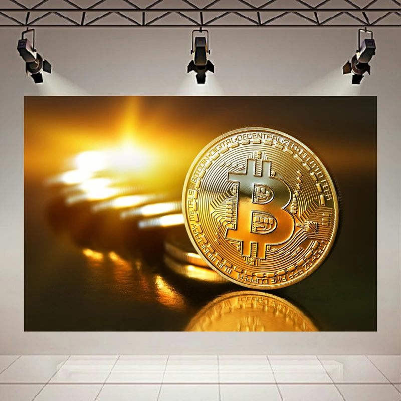تابلو بوم طرح مخمل درخشش بیت کوین مدل مرکز ثروت کد PD130184