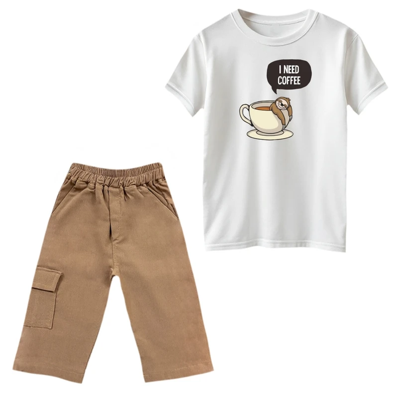 ست تی‌شرت و شلوارک دخترانه مدل تنبل و فنجون